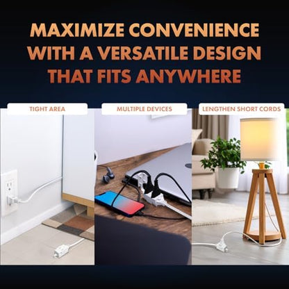 Newhouse Electric 6-Foot 2-Prong Indoor Outlet Extension Cord with Tamper Guard CTCORD6FT-WH, Slim Indoor Extension Cord and Cube Tap for Home Essentials, Apartments, and Home Improvement Projects