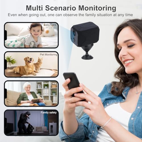 ZHENHAN 1440P HD Mini WiFi Security Camera – Indoor Wireless Rechargeable Pet/Home/Office Surveillance with Motion Detection, Night Vision, 100-Day Battery, Cloud/SD Storage & App Control (Black)