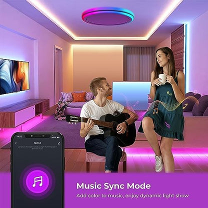 BLNAN Smart RGB LED Flush Mount Ceiling Light with Remote, 13 Inch 24W Dimmable Color Changing Low Profile Wired White Fixture, Works with Alexa Google Home App for Bedroom Living Kids Room Party