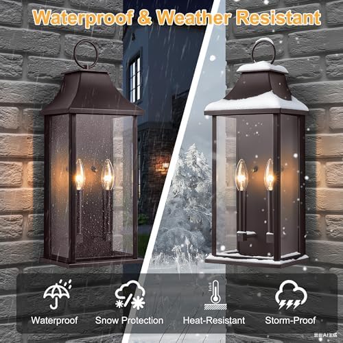 Dusk to Dawn Outdoor Wall Sconces 2-Light, 20.6", Bronze