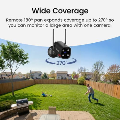 DEKCO Wired 2K Security Camera Outdoor, 180° Pan & 270° Coverage, 24/7 Constant Power Surveillance, Full Color Night Vision, AI Human Detection, Cloud Storage Edition, Spotlight & Siren