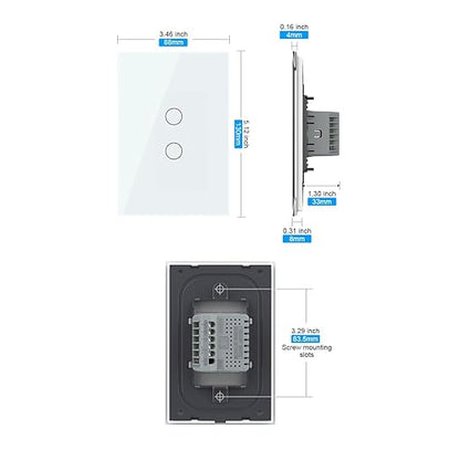 LIVOLO WiFi Touch Wall Switch for Smart Home, Compatible with Alexa & Google Home, Neutral Wire Required, 2 Gang, Tempered Glass Panel, White (120V)