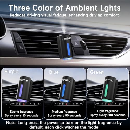 Smart Car Air Freshener, Car Air Freshener Diffuser with 3 Adjustable Modes, Rechargeable Aromatizante para Carro with 8pcs Essential Oil, Long-Lasting, Black