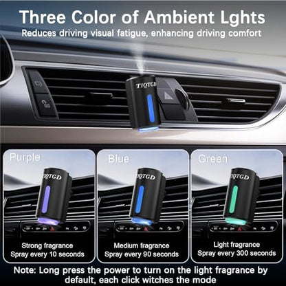 Smart Car Air Freshener, Car Air Freshener Diffuser with 3 Adjustable Modes, Rechargeable Aromatizante para Carro with 8pcs Essential Oil, Long-Lasting, Black