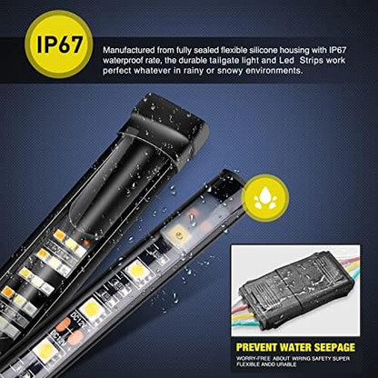 Nilight 3PCS 60 Inch Truck Bed Light Strip Bundle with Tailgate Bar 60" Triple Row 504 LED Strip 4 Way Flat Trailer Y-Splitter Extension Harness for Cargo Pickup Truck SUV RV Boat, 2 Years Warranty