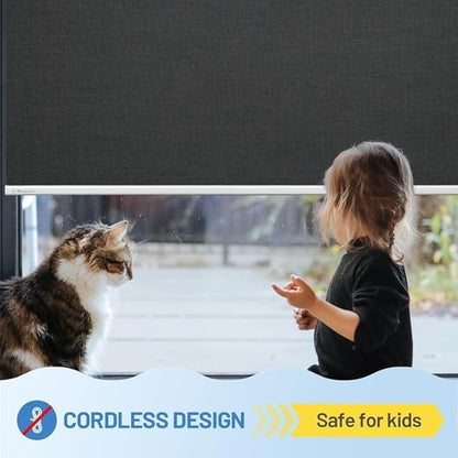 Motorized Blinds with Remote, [Free Solar Panels] Cordless Smart Blinds with Valance Cover, Blackout Electric Blinds with Remote Control, Automatic Roller Shades for Windows Light Black 29" W x 72" H