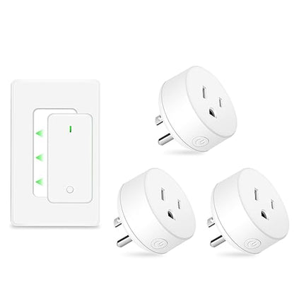 NineLeaf Remote Control Outlet,Wireless Remote Light Switch, Expandable Electrical Outlet Switch for Lamp, Light, Fan, Appliance, 500ft RF Range, FCC Listed, 1 Remote + 3 Outlets