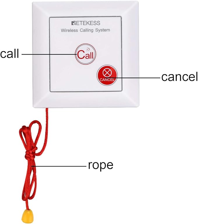 Retekess TH103 Caregiver Pager System,Wireless Strobe Siren,3-Level Volume Control,Pull Rope Waterproof Call Button for Home Safety,Seniors,Elderly