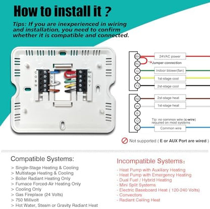 Suuwer 5-1-1 Day Programmable Thermostats for Home 2 Heat/ 2 Cool Conventional Multistage Systems