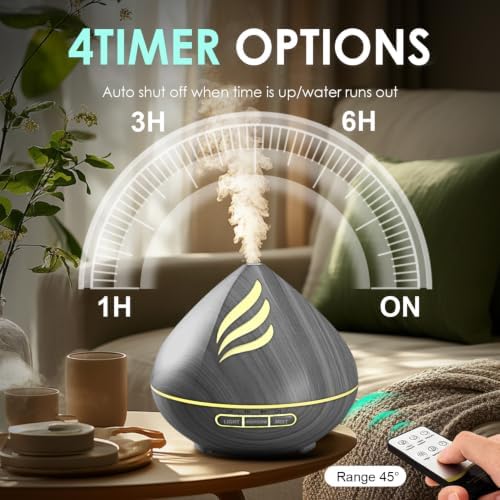 500ML Essential Oil Scent Diffuser: Remote Control &14 Colors LED - Grey