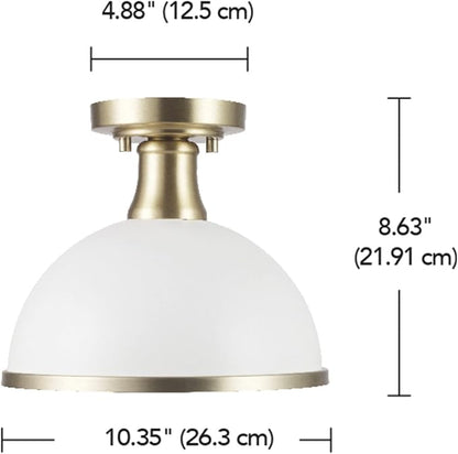 Globe Electric 66000037 1-Light Semi-Flush Mount Ceiling Light, Matte White, Brass Accents, Bedroom Lighting Fixtures Ceiling, Dining Room Fixture, Timeless Lighting for Hallway or Dining Room