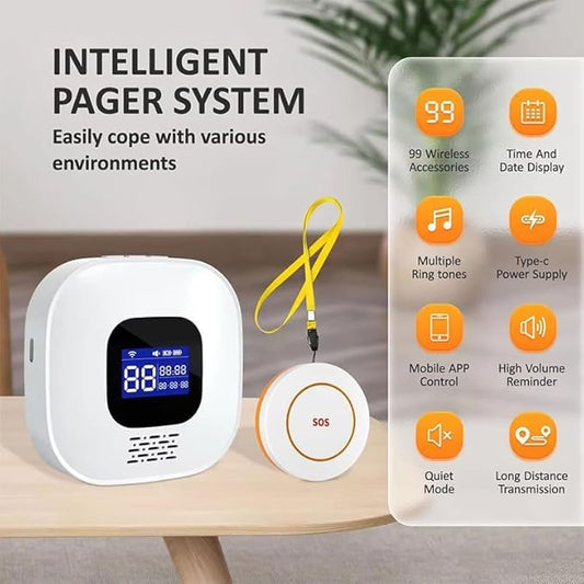VOCA Wireless Personal Alarms & Pager for Elderly, Emergency Alarm, SOS Button, Panic Alarm, Nurse Call Bell, SOS System for Home/Personal, Caregiver Pager, Seniors, Patients, Disabled, 2.4G WiFi