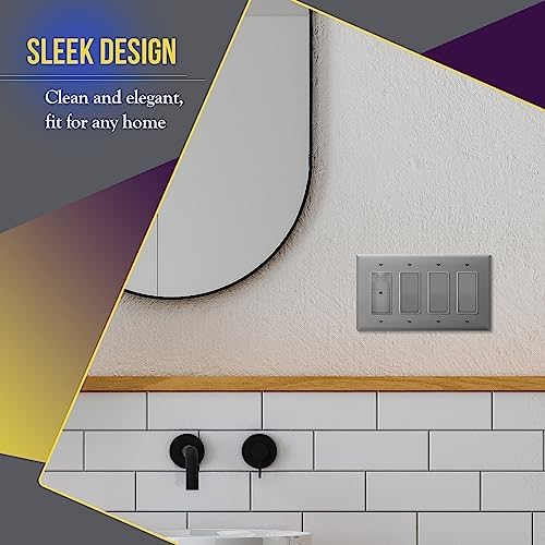 ENERLITES 4-Gang Gray Mid-Size Decorator Switch Outlet Wall Plate Cover