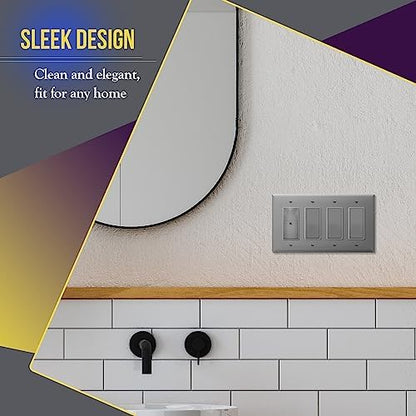 ENERLITES 4-Gang Gray Mid-Size Decorator Switch Outlet Wall Plate Cover