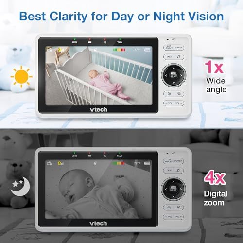 VTech Smart WiFi Baby Monitor – See Your Baby at Home or from Anywhere, Free App, 1080p Camera, 5" Screen, Pan-Tilt-Zoom, Night Vision, Two-Way Talk | VM901