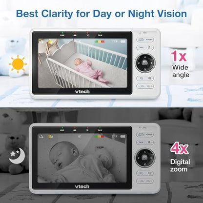 VTech Smart WiFi Baby Monitor – See Your Baby at Home or from Anywhere, Free App, 1080p Camera, 5" Screen, Pan-Tilt-Zoom, Night Vision, Two-Way Talk | VM901