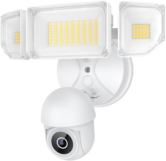 Floodlight Camera Hardwired 6500LM, 2K+ UHD Outdoor Security Camera, 360° Pan & Tilt View, AI Detection & Tracking, 24/7 Recording, Color Night Vision, 5GHz/2.4GHz WiFi, Compatible with Alexa