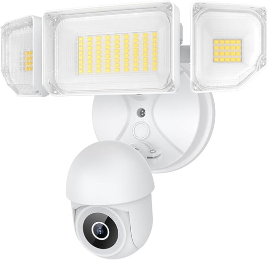 Floodlight Camera Hardwired 6500LM, 2K+ UHD Outdoor Security Camera, 360° Pan & Tilt View, AI Detection & Tracking, 24/7 Recording, Color Night Vision, 5GHz/2.4GHz WiFi, Compatible with Alexa