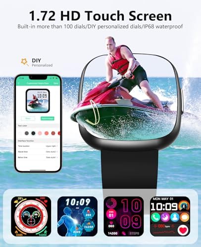 EarlySincere Smart Watch for Men Women, 1.72" Retina HD Answer/Make Call