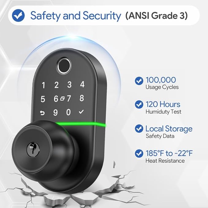 Keypad Smart Door Lock with Knob, 7 in 1 Keyless Entry with Fingerprint