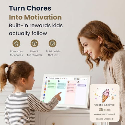 15.6-Inch Smart Digital Calendar & Photo Frame for Family, Wall Planner with Auto-Sync to Apple, Google & Outlook, Touchscreen Display with Chore Chart, To-Do Lists & Meal Planner, White Frame, No Subscription