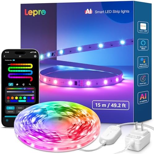 Lepro S1 AI Smart LED Strip Lights with IC 50FT 2.4G WiFi Bluetooth