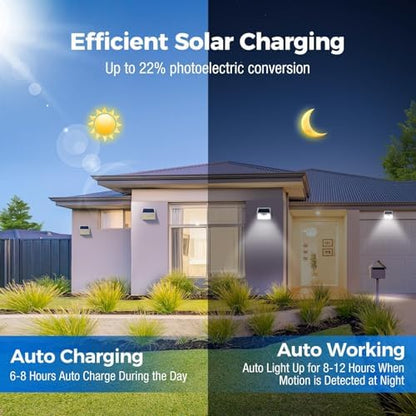 Solar Lights Outdoor Waterproof, 10 Pack 140LED Ultra-Bright Motion Sensor Light, 3 Modes Solar Powered Fence Lights, Solar Security Wall Lights for Garden Yard Outside(Cool White)