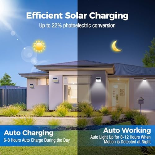 Solar Lights Outdoor Waterproof, 10 Pack 140LED Ultra-Bright Motion Sensor Light, 3 Modes Solar Powered Fence Lights, Solar Security Wall Lights for Garden Yard Outside(Cool White)