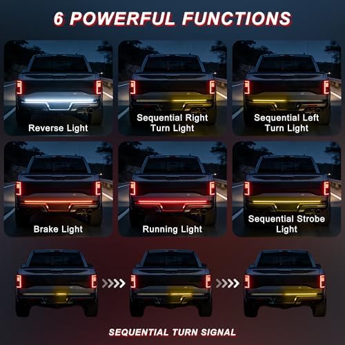 Tailgate Light Bar - 48" Aluminum Frame 780 LED Strip with Red Brake, Yellow Turn & White Reverse Lights, Waterproof Triple Row LED Tailgate Light Bar for Trucks, SUVs, Pickups