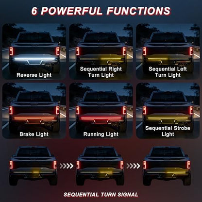 Tailgate Light Bar - 48" Aluminum Frame 780 LED Strip with Red Brake, Yellow Turn & White Reverse Lights, Waterproof Triple Row LED Tailgate Light Bar for Trucks, SUVs, Pickups