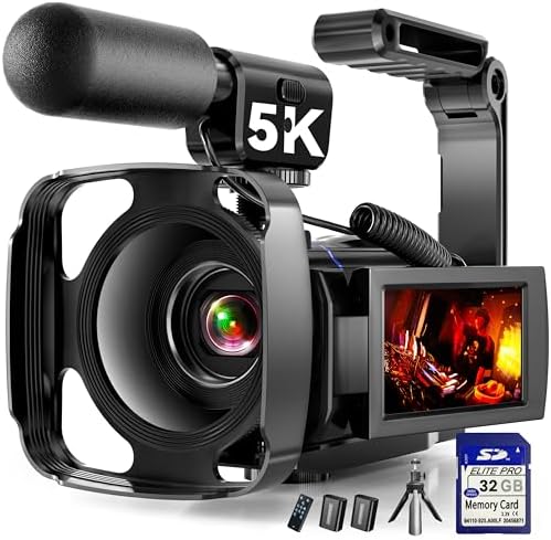 5K Video Camera Camcorder, 64MP Video Cameras for Filming with 3" 270° Rotatable Touch Screen, 16X Zoom Digital Camera with IR Night Vision, WiFi & Webcam, 32GB Card + 2 Batteries + Mic Included