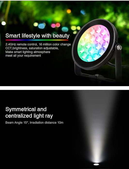 LGIDTECH FUTC02 Miboxer 9W RGB+CCT Outdoor LED Garden Spotlight AC 110V 16 Million Colors Changing,Color Temperature Adjustable.Smartphone APP Can't Control Directly