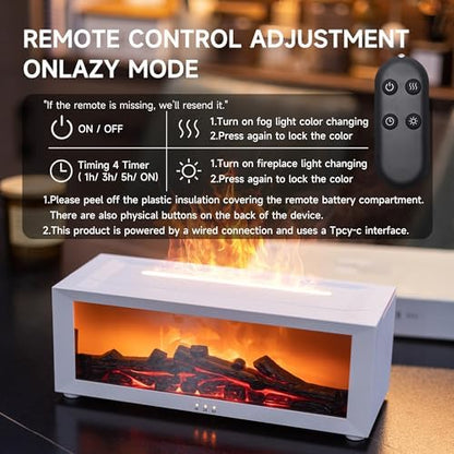TMEHM Fireplace Flame Essential Oil Diffuser Humidifier, Aromatherapy