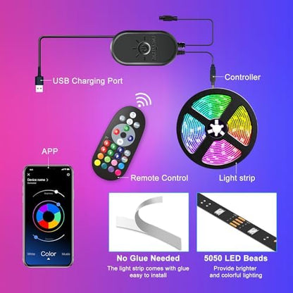 Nexillumi LED Lights for TV, 13.2ft TV LED Backlight for 32-65 Inch, RGB LED Strip Lights Behind TV, APP Remote Control Music Sync TV Led Lights for Bedroom
