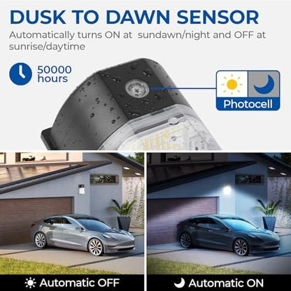 CINOTON 26W LED Wall Pack Light with Dusk to Dawn Sensor, 3CCT Black 2Pack