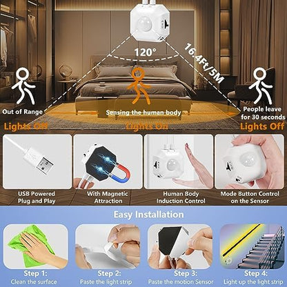 Under Bed Lights Motion Sensor LED Strip Stair Night Lighting Indoor 16.4ft