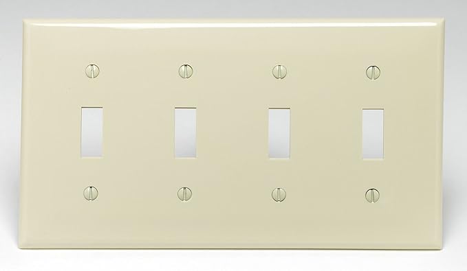 Leviton 4-Gang Toggle Device Switch Wallplate, Standard Size, Thermoplastic Nylon, 80712-I, Ivory