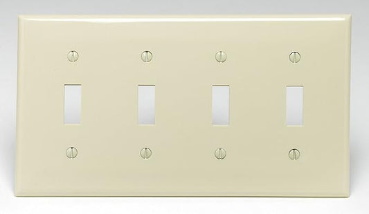 Leviton 4-Gang Toggle Device Switch Wallplate, Standard Size, Thermoplastic Nylon, 80712-I, Ivory