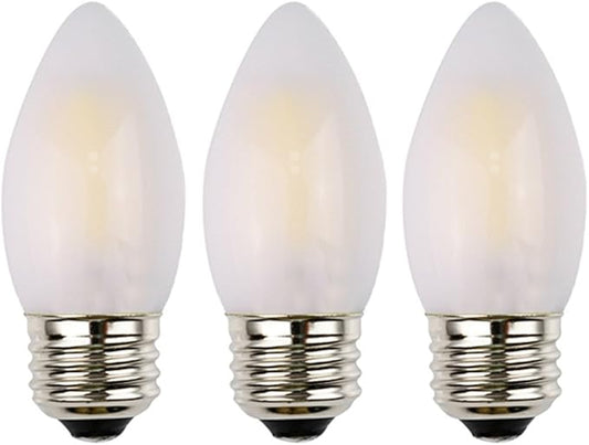 C35 LED Candelabra Bulb, 2W Dimmable, 25W Incandescent Equivalent, High CRI Warm White Light, Frosted Glass Housing, E26 Medium Base, Torpedo Tip, 3 Pack