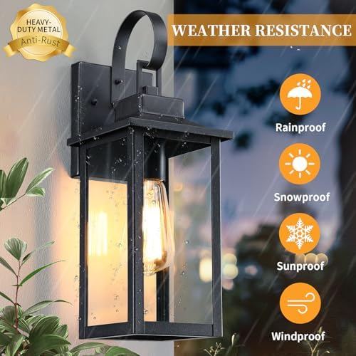 17" Large Outdoor Wall Lights for House 2-Pack, Matte Black