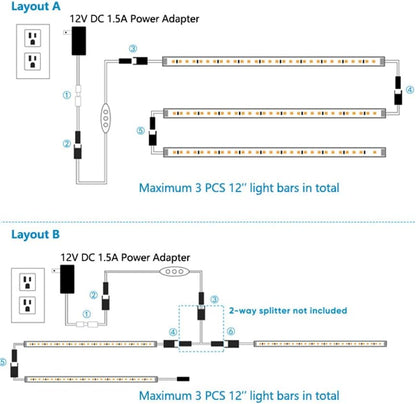 Litever Under Cabinet Lighting Plug in. 3 Light Bar Kit. Warm White 3000K.