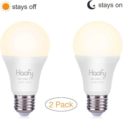 Haofy Dusk to Dawn Light Bulb, Smart Sensor LED Bulb Built-in Photosensor Detection with Auto Switch Outdoor/Indoor Lamp for Porch Patio Garage Basement Hallway(9W / 2 Pack)