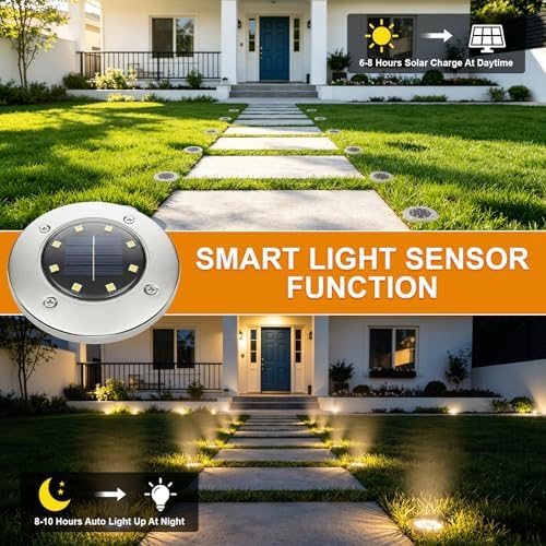 OULONGER 4.6inch Solar Ground Lights, Garden Solar Outdoor Waterproof Pathway Bright In-Ground Landscape Lights for Patio, Lawn, Yard, Driveway, Step and Walkway(Warm Light 16Packs)