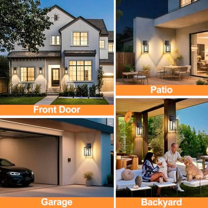 14 in Outdoor Wall Sconces Lanterns,Double Cage Square Black Outdoor Light Fixture,Waterproof Exterior Light Fixtures,Outside Lights for House Garage,Front Porch,Patio,Foyer,E26 Base,2 Packs