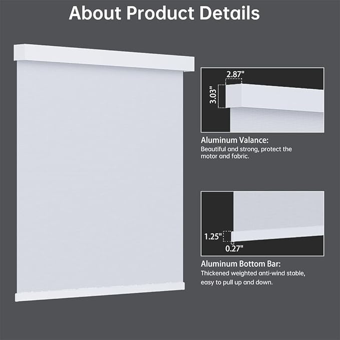 Motorized Solar Shades, Light Filtering Smart Blinds for Windows Automatic Blinds Compatible with Alexa, Falme Resistant Roller Shades Customized for Office Living Room (5% Openness White)