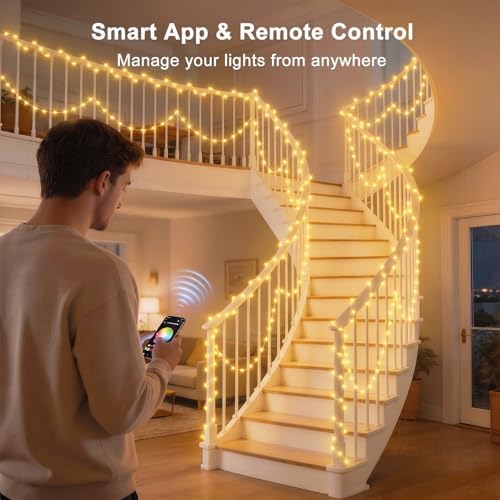 OMIKA 100FT 300 LED Fairy Lights Plug in, Smart String Lights with APP & Remote Control DIY Music Sync, Warm White & Color Changing Christmas Lights for Outdoor Indoor Bedroom Party Dorm Decoration
