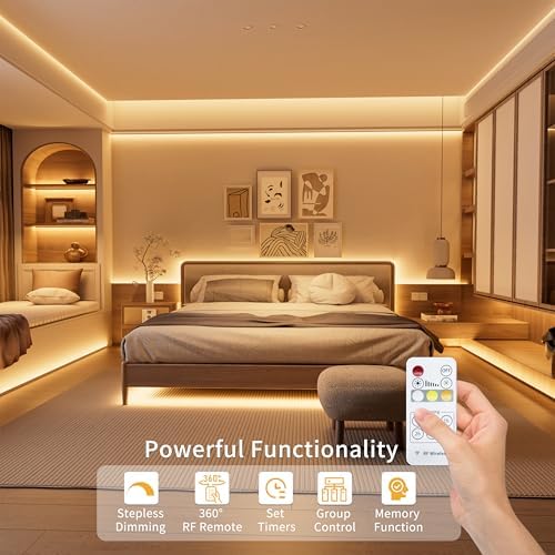PAUTIX 5V USB CCT Tunable COB LED Strip Lights 6.56ft/2m,1280LEDs 1200lm 2700K-6500K Dimmable CRI85+ with RF Remote TV Backlight,Flexible Under Cabinet Tape Light for Bedroom,Kitchen,Home DIY Lighting