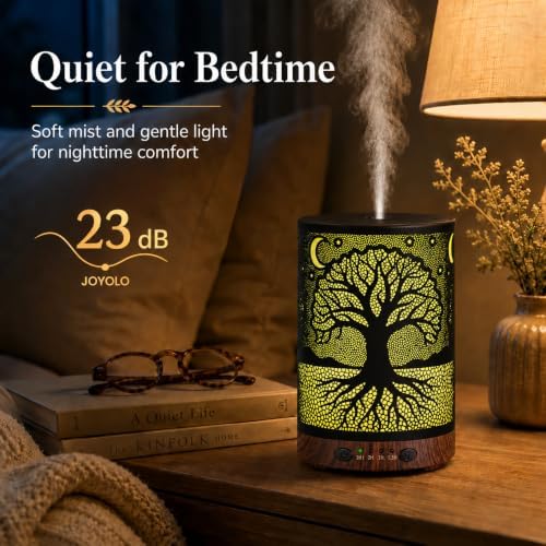 Essential Oil Diffuser, 120 ml Aromatherapy Diffuser with 7 Color Lights, Auto Shut-Off and 4 Timer Settings, Ultrasonic Cool Mist Diffuser for Home Room Office (Moonlit Tree)