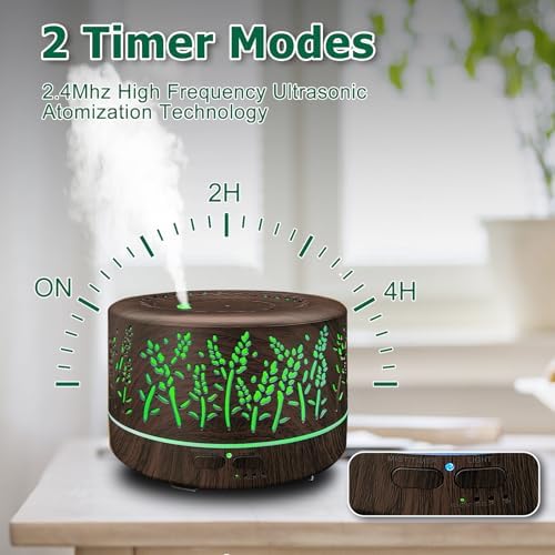 Diffusers for Essential Oils Large Room,600ml Essential Oil Diffusers for Home,Waterless Auto Off 7 Colors Changed 3 Mist Modes,Cool Mist Humidifiers for House Bedroom Decor,Gifts,Dark Wood