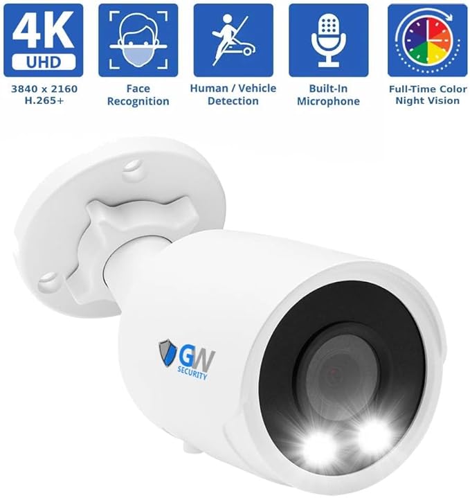 GW Security 32 Channel 12MP NVR 4K AI Face Recognition Human & Vehicle Detection Security Camera System with 32 UHD 8MP 2160P PoE Microphone Outdoor/Indoor Weatherproof IP Security Cameras (White)
